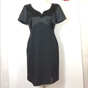 Vintage 90s Black Satin Beaded Sweetheart Dress 8